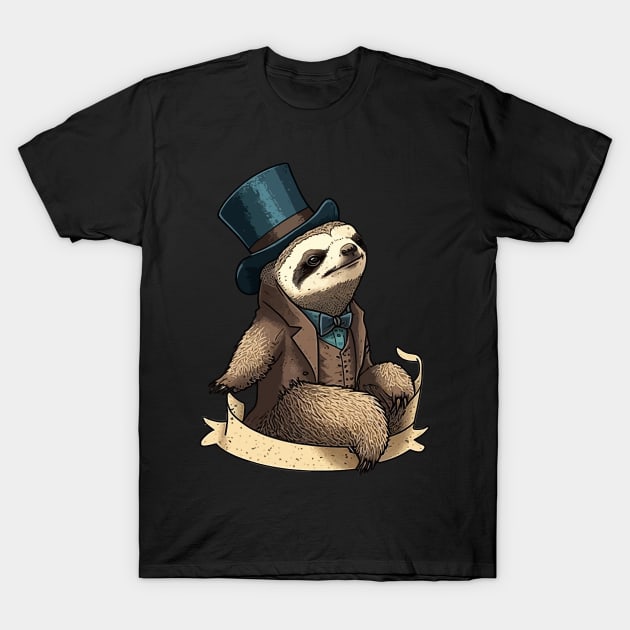 Sloth Funny Top Hat T-Shirt by K3rst